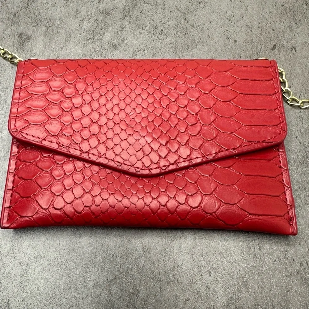 Ava + Kris Meg Ruby Red Faux Snake Skin Crossbody / Evening Bag - Picture 2 of 6